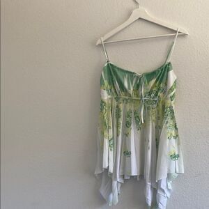 Y2K asymmetrical  Floral Green and White Women's Top